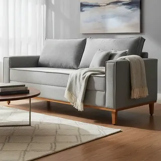 Sofá Beny de 2 Lugares em Linho Cinza para Sala e Apartamento de 140cm