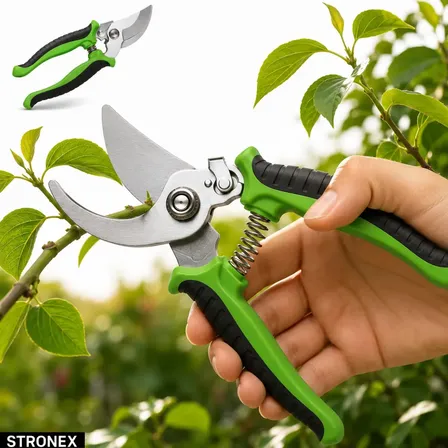 Tesoura Para Poda Aço Inox Corte Preciso Com Trava E Cabo Emborrachado Profissional Premium Stronex Verde-escuro