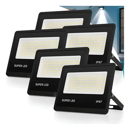 Kit 5 Refletor Led 300w Holofote Bivolt Ip67 Externas 6500k Carcaça Preto Luz Branco-frio 127/220v