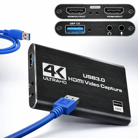Placa De Captura Vídeo Hdmi 2x1 Externa Gamer Interface Multimídia Full Hd 4k 60fps Usb 3.0 Chrome Technology Metalico