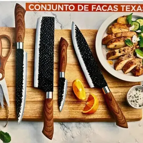 Conjunto De Faca 8 Peças Churrasco Cozinha Do Chef Cutelo Cor Marrom