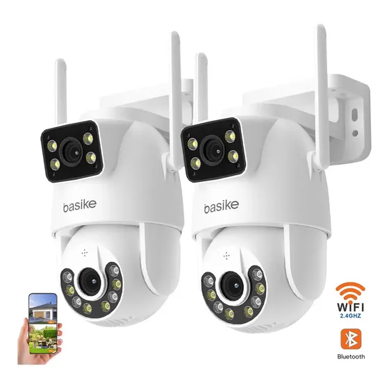 Kit 2 Câmera Segurança Ip Wi-fi Externa Smart Angulo Dupla Lente, 360° 4k Hd , Com Visão Noturna Colorida Áudio Bidirecional Ptz Detecção Humana, À Prova D'água Ip66, 24/7 Yoosee Branco