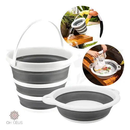 Kit Balde 10L Dobrável e Bacia 9,5L Retrátil Silicone Cor Aleatória Limpeza Lavanderia ÓH CÉUS Aletronix