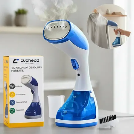 Vaporizador De Roupas Portátil Passadeira A Vapor Vertical Higienizador Limpeza Ferro Passar Tira Pelos Cuphead
