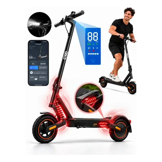 Patinete Elétrico GM5 P5 Dobrável com Bluetooth, Suspensão e Freio Duplo