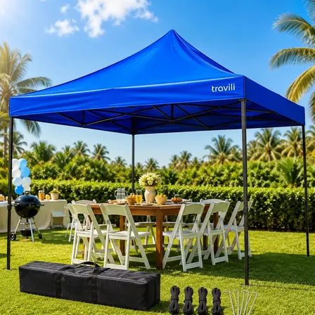 Tenda Articulada Barraca Feira Barraca Camping Gazebo Dobrável Sanfonada Praia 3x3m Travili Azul