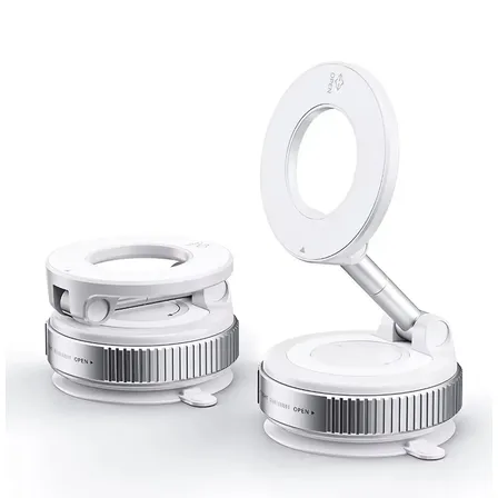 Suporte Celular Magnético Veicular Ventosa Sucção Academia Automotivo 360° Portátil Dobrável Para Mesa Parede Vidro Espelho Painel Fixa Forte Carro Casenn Branco