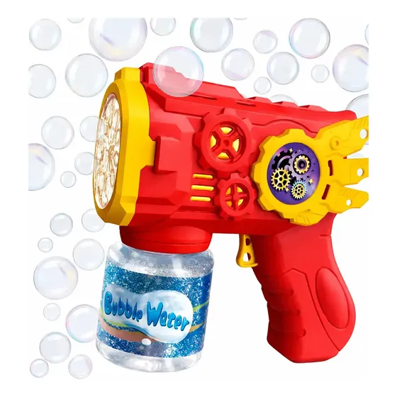 Pistola Lança Bolhas De Sabão Vermelha Com Luz Led Inclui Líquido