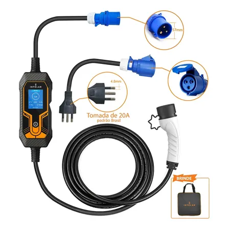 Carregador para Carro Elétrico Intelar 7 kW de 32 A, Portátil e Bivolt