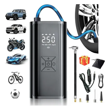 Mini Compressor Ar Calibrador Encher Pneu 150 Psi 34 L/min Led E Display Preto Portátil Digital Sortido Com Luzes Led Sos Emergência Encher Pneu Bomba De Ar 127/220v Para Carro Moto Bicicleta E Bola