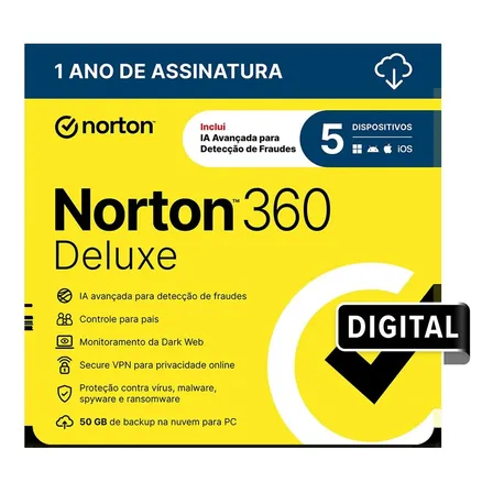 Norton 360 Deluxe 50gb 5 Dispositivos 1 Ano (digital)