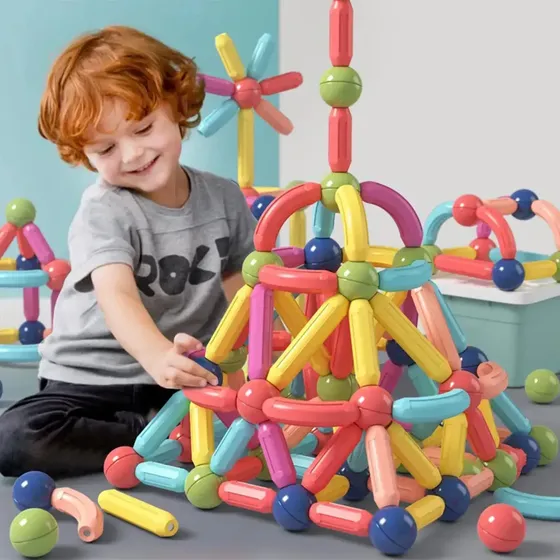 Bloco Magnético Educação Brinquedo Educativo Colorido 128 Peças -Brastoy | Blocos magneticos Bloco grande de montar infantil
