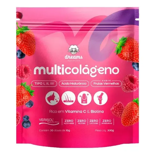 Multicolágeno Dreams Nutrition 300g Com Ácido Hialurônico Frutas Vermelhas