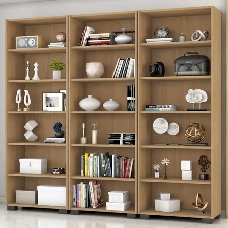 Kit 3 Estantes Para Livros 5 Prateleiras 188cmx181,5cm Freijó