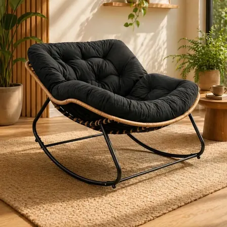Poltrona De Balanço Sala Varanda Jardim Nut Chair Confortável Preto Lisa