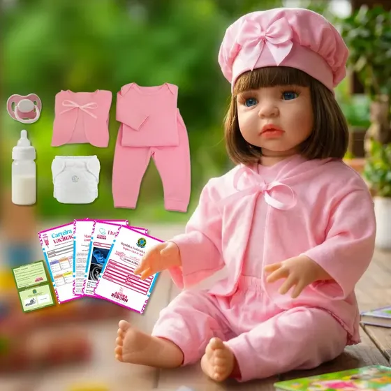 Boneca Bebê Reborn Silicone Realista Roupinha Rosa Kit Completo