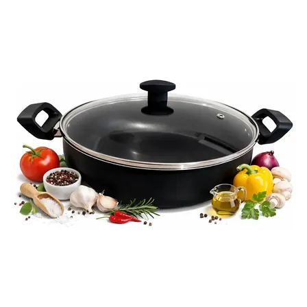 Wok 28 Frigideira Grande Paella Caçarola Teflon Antiaderente Preto