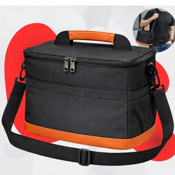 Bolsa Isotérmica Térmica Masculina Feminina Marmita Lancheira Grande 15l Alça Transversal Removível De Ombro Cooler Pequeno Para Frutas Academia Trabalho Passeio Praia Elegante Premium Preto Anne