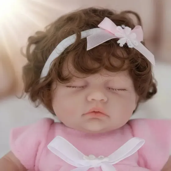 Brastoy Boneca Com Cabelo Bebê Reborn 20cm Olhos Fechados Silicone Sólido Pode Dar Banho-m75