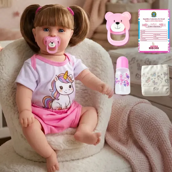 Bebê Boneca Reborn Menina Maddie Unicórnio Corpinho Silicone