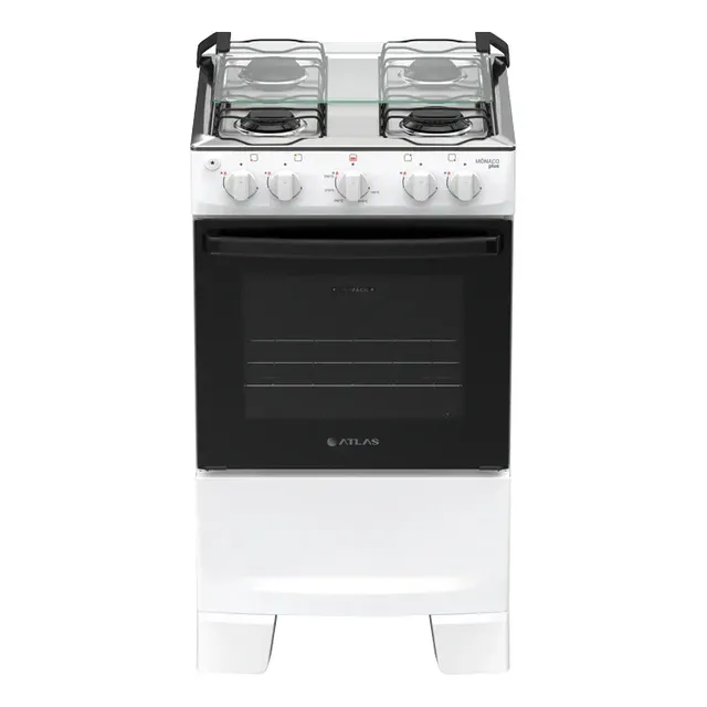Fogão 4 Bocas Atlas Mônaco Plus Automático com Mesa Inox Branco Bivolt