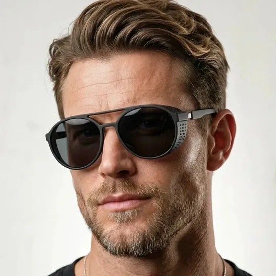 Oculos de Sol Redondo Masculino Preto Fosco Premium Soldador Alok Proteção uv400 Lateral Steampunk Retro Vintage Classico Tradicional Homem