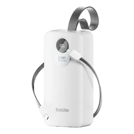 Power Bank Basike Portátil 30000mAh com Carga Rápida 22.5W e Cabos Embutidos para iPhone e Samsung