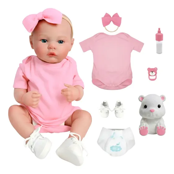 Bebê Reborn Realista Antonella Menina + Ursinho