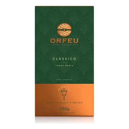 Café Torrado E Moído Orfeu Clássico 250g Torra Média 100% Arábica