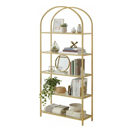 Estante Organizadora, 83 X 30,2 X 183,5 Cm, Para Sala De Estar E Escritório, Coleção Baris Dourado