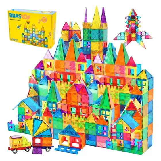 Brastoy Blocos Magnéticos Educativos 130 Peças Brinquedo De Montar Infantil-f568