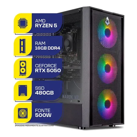PC Gamer MCL, AMD RYZEN 5 5500, RTX 5050 8GB, 16GB DDR4, SSD 480GB, Fonte 500W 80 Plus