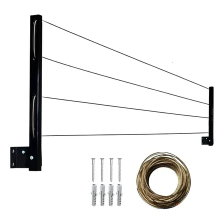 Varal Reforçado De Roupa 80 Kg Dobrável Para Parede Em Aço Resistente Premium Preto