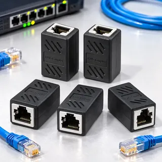 Kit 5 Conector Emenda Rj45 Fêmea X Fêmea Cat5 Cat6 Extensor Rede Ethernet Alta Velocidade Adaptador Cabo Lan Internet Plug Compatível 10/100/1000mbps