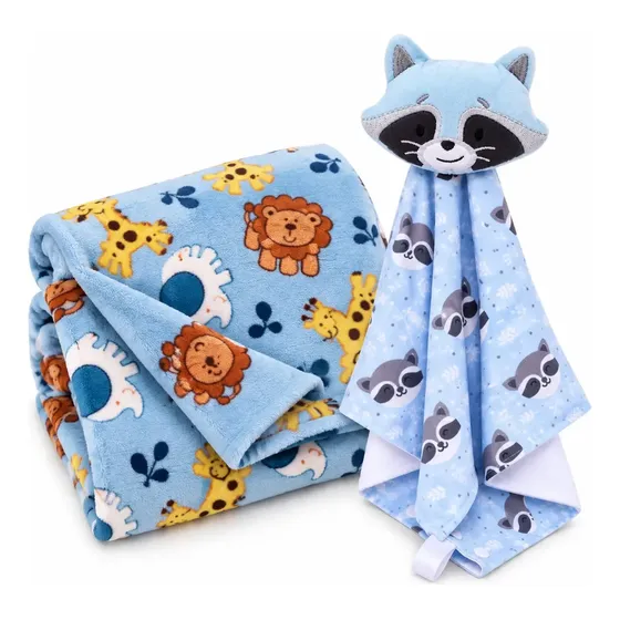 Manta Bebê Com Naninha Kit Bebê Infantil Recém Nascido Mantinha Macia Enxoval Presente Chá De Bebê Cobertor Infantil - Menino