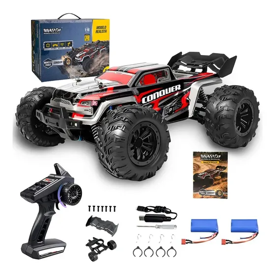 2 x bateria | Carrinho Controle Remoto Off Road 4x4 Alta Velocidade 50km Buggy Conquer Veículo Rc Vermelho-d21