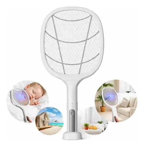 Raquete Elétrica Recarregável Para Mosquitos e Insetos, Portátil Com Luz UV