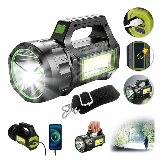 Lanterna Tática Recarregável Profissional 20.000mAh para Acampamento e Pesca com Power Bank e Solar