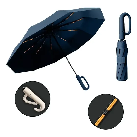 Guarda Chuva Grande Automático Contra Vento Cabe Cor Azul-marinho Desenho Do Tecido Liso