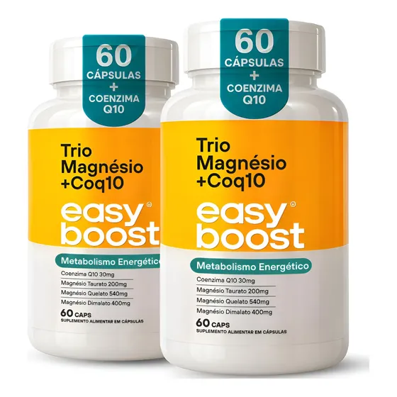 Trio Magnésio + Coenzima Q10 Easy Boost Dimalato + Bisglicinato Quelato + Taurato + CoQ10 120 Caps Kit Neutro