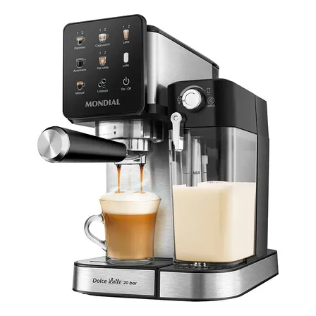 Cafeteira Espresso Automática Mondial Dolce Latte, 20Bar, 127V, Preto/Inox - CCL-01