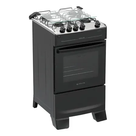 Fogão 4 Bocas Atlas Mônaco Top com Mesa de Inox Preto