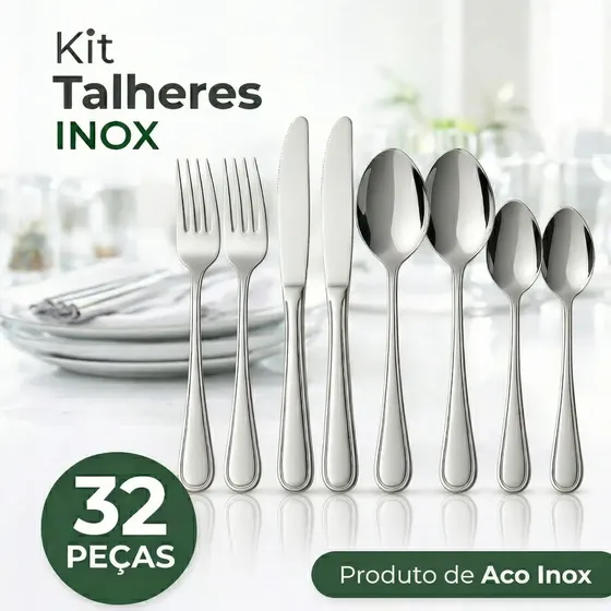 Faqueiro De Mesa Tornado Mix 32 Peças Em Aço Inoxidável Premium Prateado
