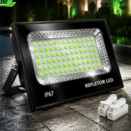 Kit 2 Refletores Led Mini Holofote Cor Da Luz Verde 400w Bivolt Ip67 Carcaça Preta Alta Potência