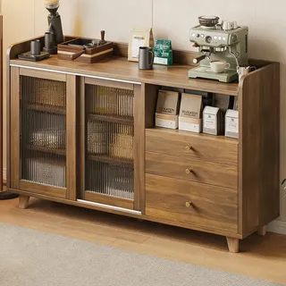 Balcão Aparador Buffet Yesop 100cm Cantinho Do Café Cozinha 3 Gavetas Porta Deslizante Acrílico Madeira Ecológica