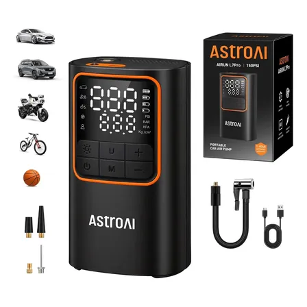 Compressor de Ar Portátil AstroAI L7Pro 150 PSI sem Fio, com Display Digital e Luz LED