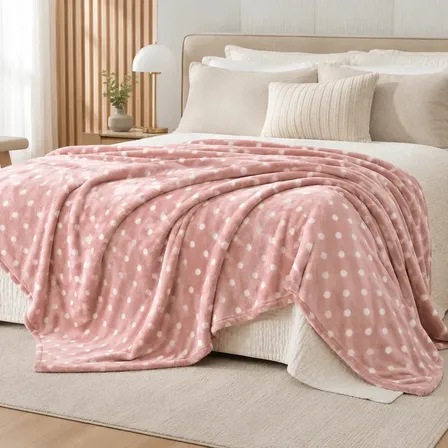Manta Soft Poá Rose Bolinhas Para Cama Casal Cobertor Dia A Dia Luxo 750 G Rose Poá