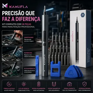 Chave De Precisão Elétrica Manutenção Celular Notebook E Pc 28 Peças Kit Completo Para Assistencia Tecnica Celulares Jogo De Chaves Para Abrir Celulares Kit Assistencia Tecnica iPhone Marca Kamufla