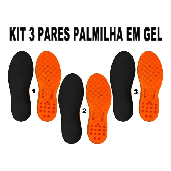 Kit 3 Pares Palmilha De Gel Ortopédica Anatomica Confortável Tamanho Da Palmilha 44 Preto/laranja