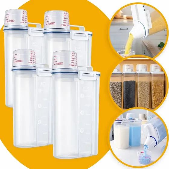 Conjunto 4 Potes Herméticos 2,5 Litros Multiuso Dispenser De Armazenamento De Grãos Cereais Ração Sabão Com Copo Medidor E Bico Dosador Com Travas Dispenser Alimento 2,5 Litros Drop Shopy